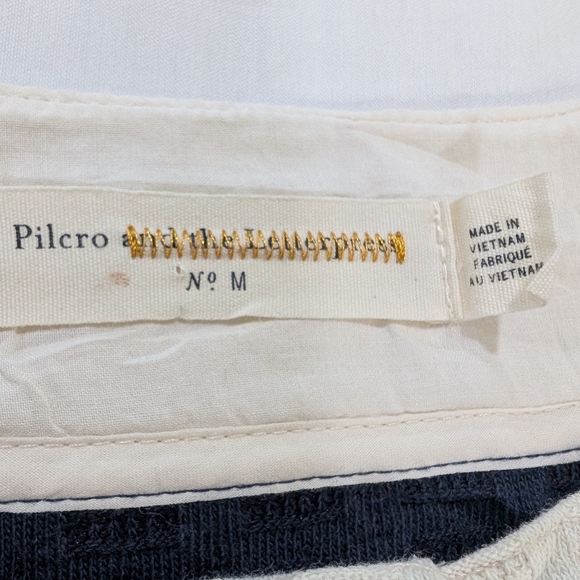 Anthropologie Pilcro Navy Cream Coastal Tunic Top  Nautical Quiet Luxury Medium - Picture 2 of 11